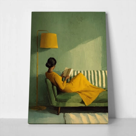 Πίνακας σε Καμβά AFROCENTRIC WOMAN READING GREEN