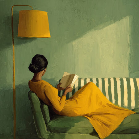Πίνακας σε Καμβά AFROCENTRIC WOMAN READING GREEN -  Sticky 5