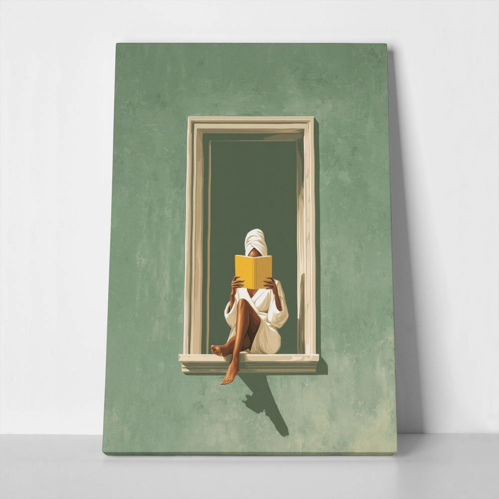 Πίνακας σε Καμβά AFROCENTRIC WOMAN READING ON WINDOW