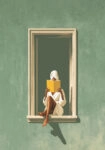 Πίνακας σε Καμβά AFROCENTRIC WOMAN READING ON WINDOW
