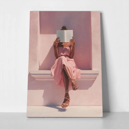 Πίνακας σε Καμβά AFROCENTRIC WOMAN READING PINK