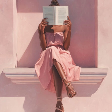 Πίνακας σε Καμβά AFROCENTRIC WOMAN READING PINK -  Sticky 5
