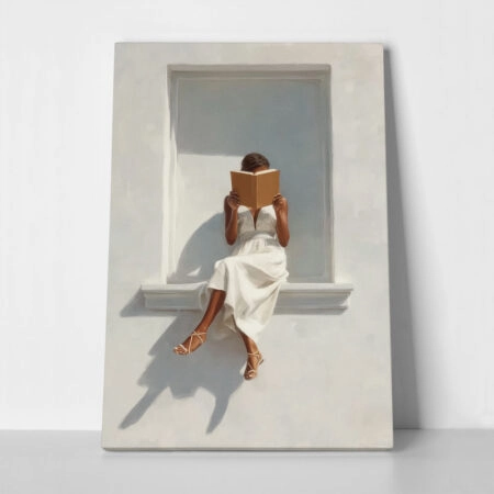 Πίνακας σε Καμβά AFROCENTRIC WOMAN READING WHITE