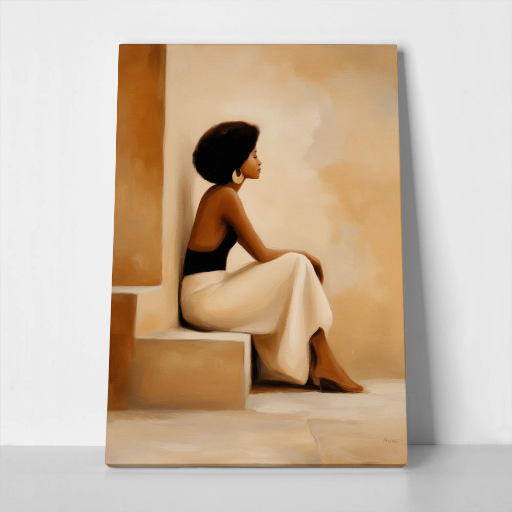 Πίνακας σε Καμβά AFROCENTRIC WOMAN SITTING ON STAIRS