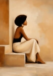 Πίνακας σε Καμβά AFROCENTRIC WOMAN SITTING ON STAIRS