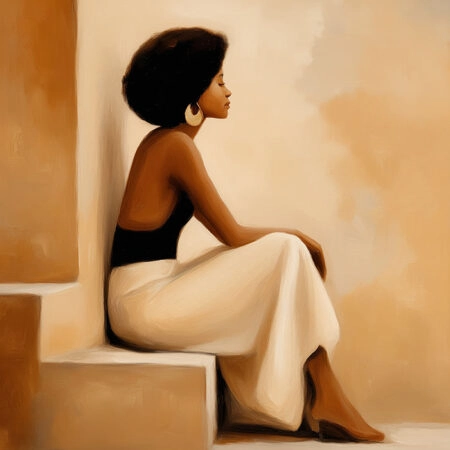Πίνακας σε Καμβά AFROCENTRIC WOMAN SITTING ON STAIRS -  Sticky 5