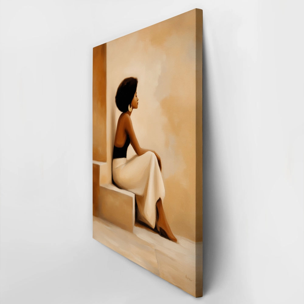 Πίνακας σε Καμβά AFROCENTRIC WOMAN SITTING ON STAIRS