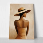 Πίνακας σε Καμβά AFROCENTRIC WOMAN WITH HAT BEIGE