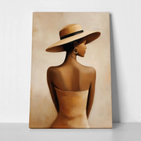 Πίνακας σε Καμβά AFROCENTRIC WOMAN WITH HAT BEIGE - 