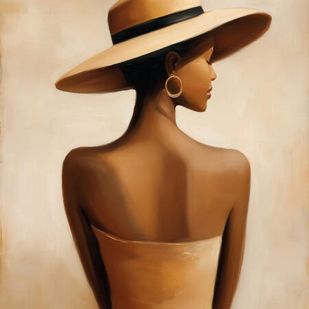Πίνακας σε Καμβά AFROCENTRIC WOMAN WITH HAT BEIGE -  Sticky 5