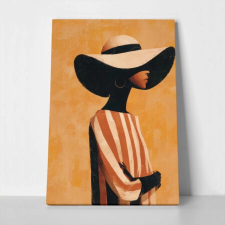 Πίνακας σε Καμβά AFROCENTRIC WOMAN WITH HAT ORANGE