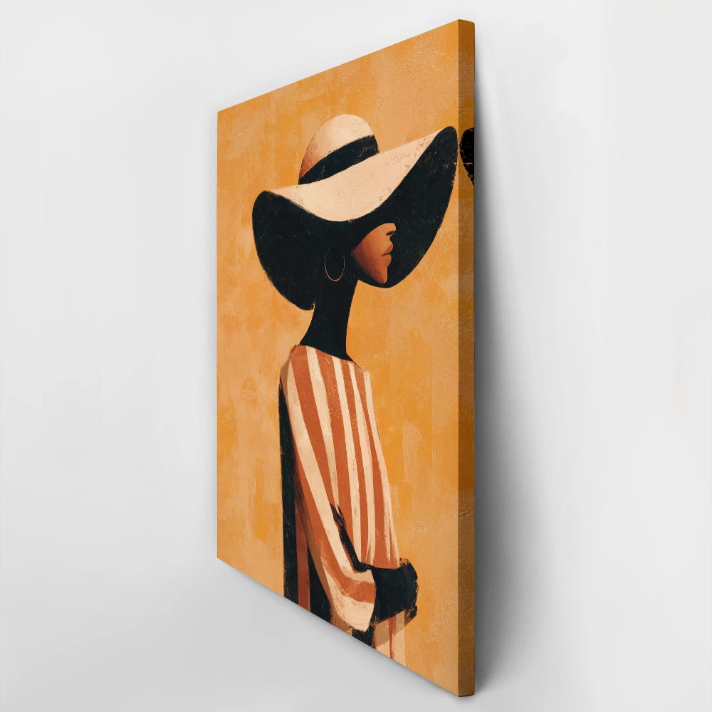 Πίνακας σε Καμβά AFROCENTRIC WOMAN WITH HAT ORANGE