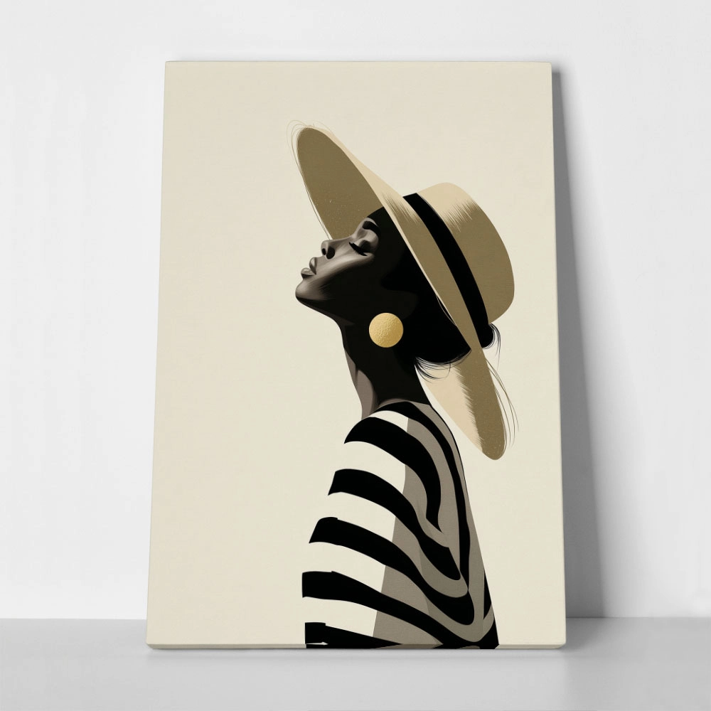 Πίνακας σε Καμβά AFROCENTRIC WOMAN WITH HAT WHITE