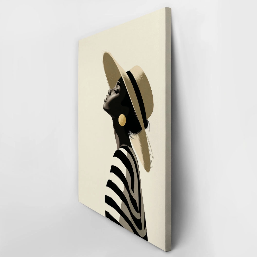 Πίνακας σε Καμβά AFROCENTRIC WOMAN WITH HAT WHITE