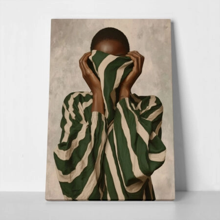 Πίνακας σε Καμβά AFROCENTRIC WOMAN WITH STRIPED SWEATER BEIGE - 