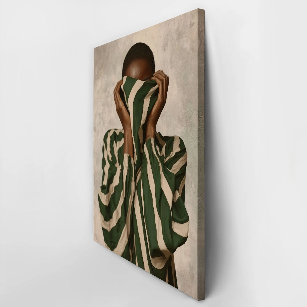 Πίνακας σε Καμβά AFROCENTRIC WOMAN WITH STRIPED SWEATER BEIGE