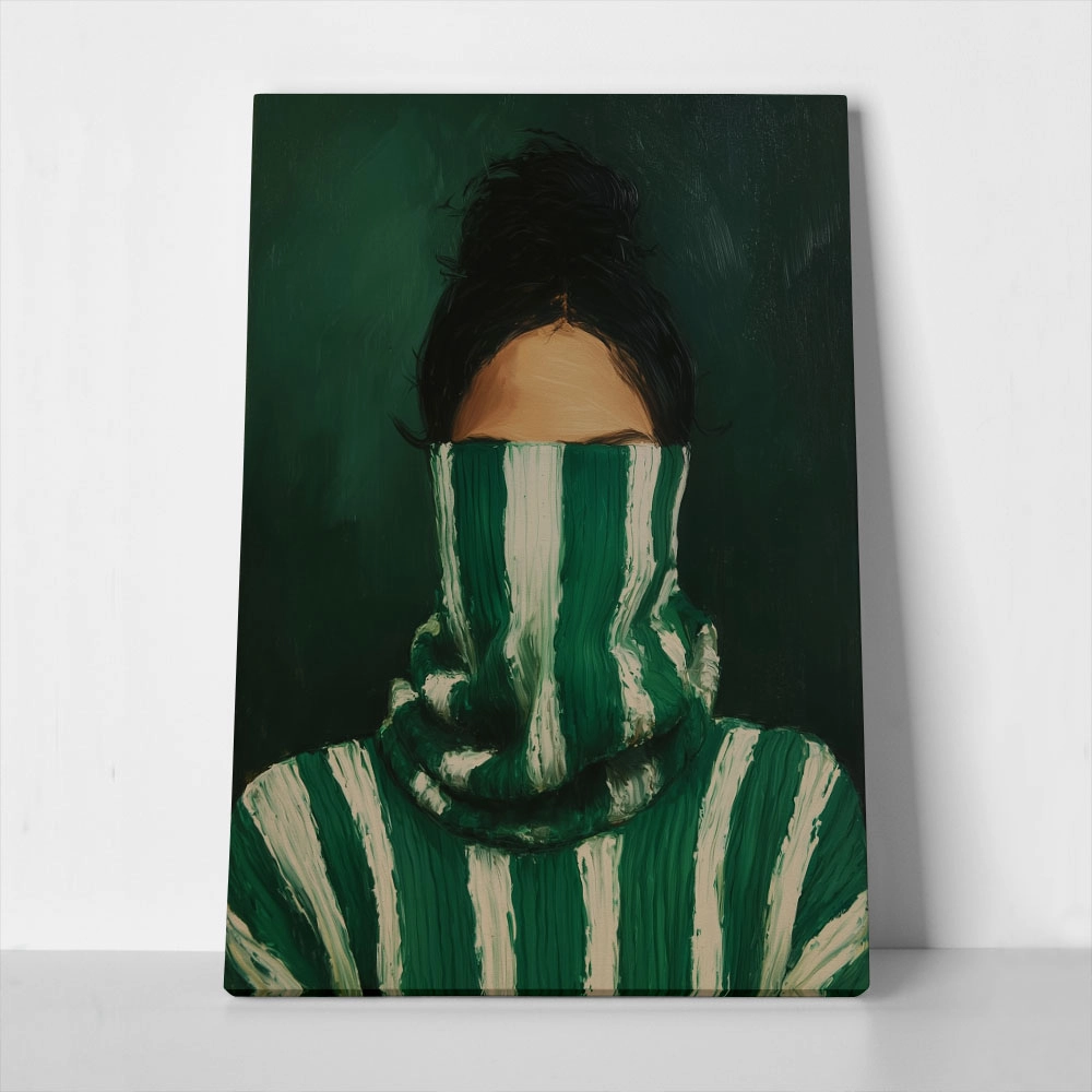 Πίνακας σε Καμβά AFROCENTRIC WOMAN WITH STRIPED SWEATER GREEN