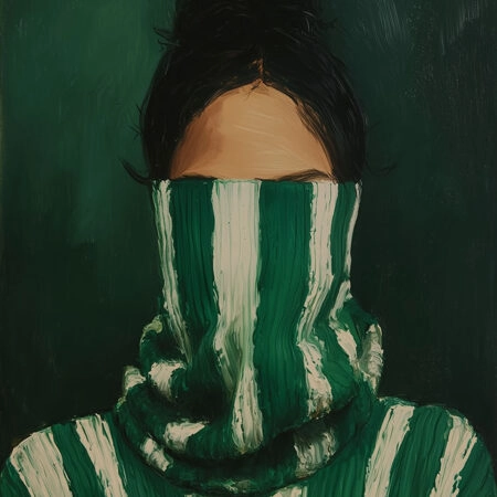 Πίνακας σε Καμβά AFROCENTRIC WOMAN WITH STRIPED SWEATER GREEN -  Sticky 5