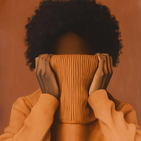 Πίνακας σε Καμβά AFROCENTRIC WOMAN WITH SWEATER ORANGE -  Sticky 5