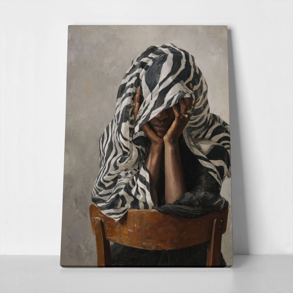 Πίνακας σε Καμβά AFROCENTRIC WOMAN ZEBRA COWL