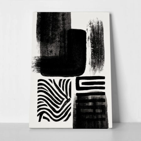 Πίνακας σε Καμβά BOHO BLACK & WHITE ABSTRACT SHAPES
