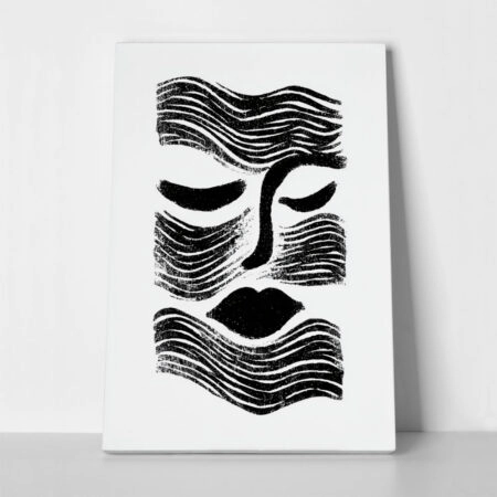Πίνακας σε Καμβά BOHO BLACK & WHITE ABSTRACT WOMAN FACE
