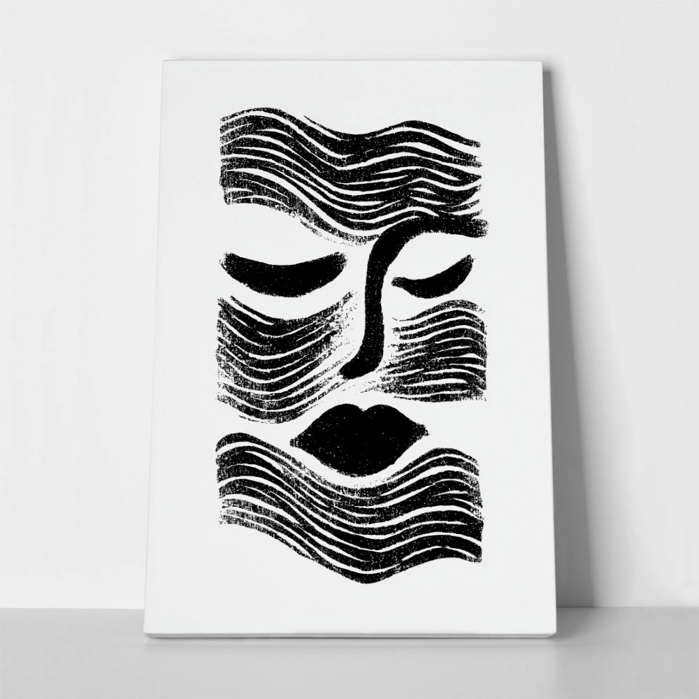 Πίνακας σε Καμβά BOHO BLACK & WHITE ABSTRACT WOMAN FACE
