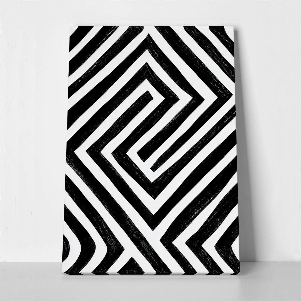Πίνακας σε Καμβά BOHO BLACK & WHITE ANGULAR STRIPES