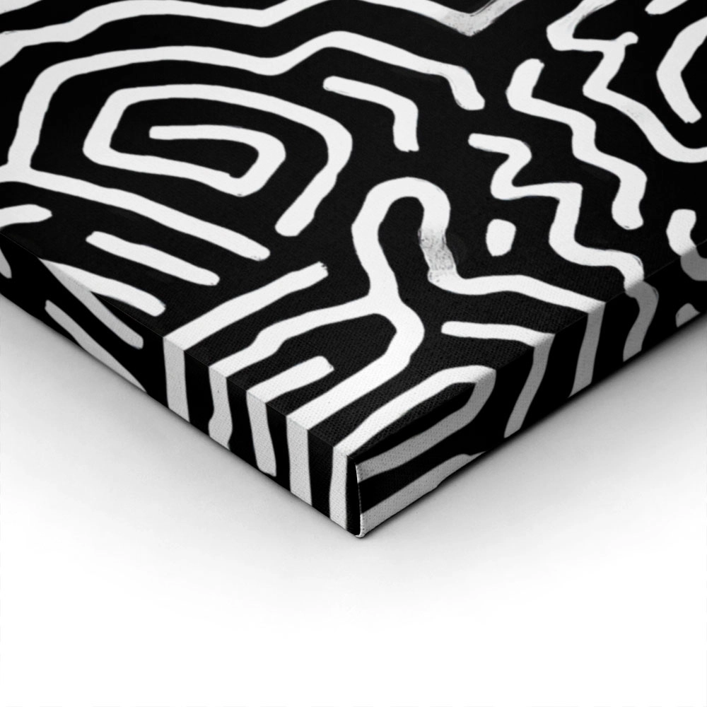 Πίνακας σε Καμβά BOHO BLACK & WHITE CHAOTIC TANGLED LINES