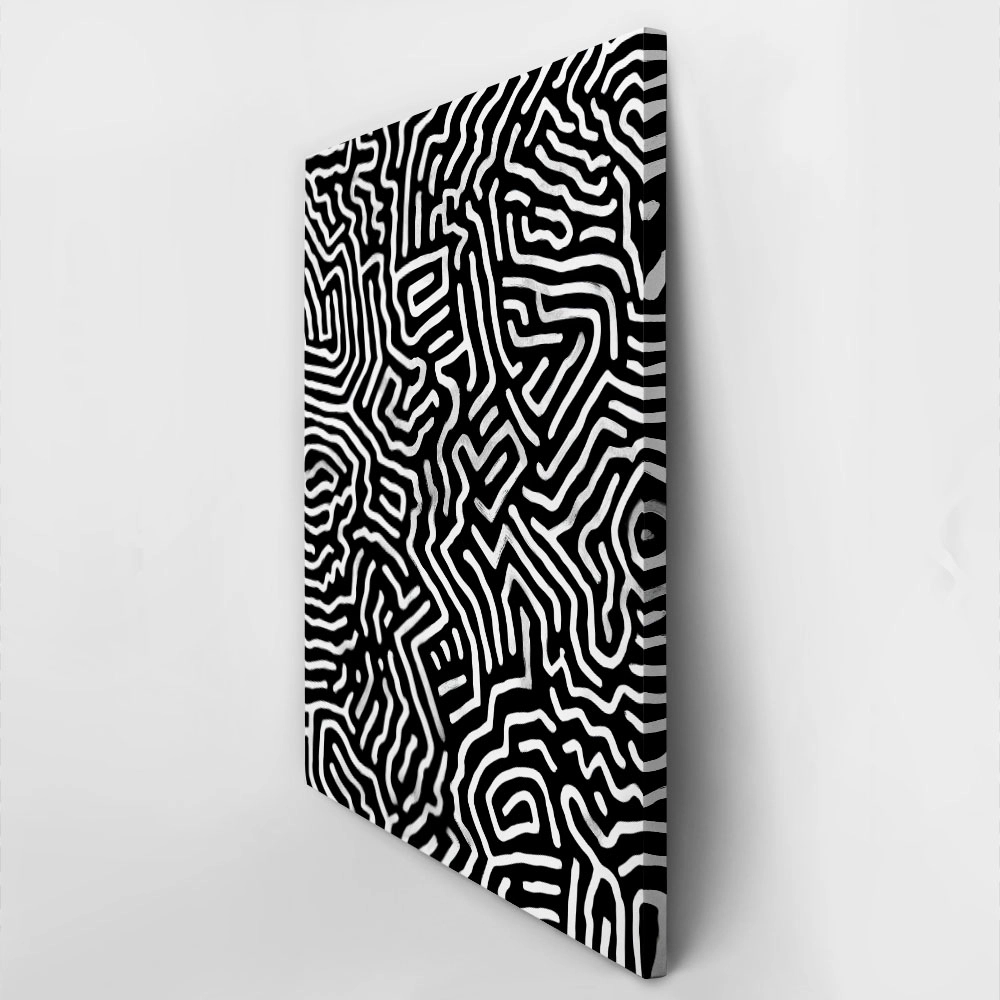 Πίνακας σε Καμβά BOHO BLACK & WHITE CHAOTIC TANGLED LINES