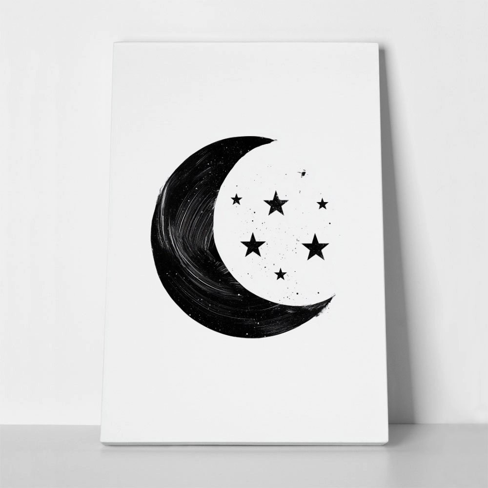 Πίνακας σε Καμβά BOHO BLACK & WHITE CRESCENT MOON