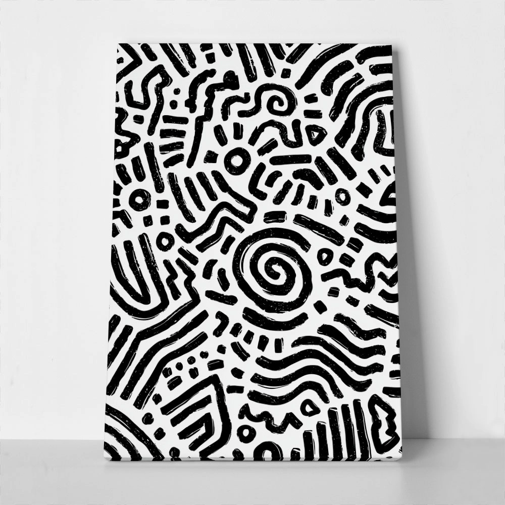 Πίνακας σε Καμβά BOHO BLACK & WHITE NAZCA LINES