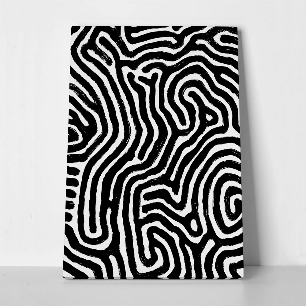 Πίνακας σε Καμβά BOHO BLACK & WHITE ORGANIC SWIRLING LINES