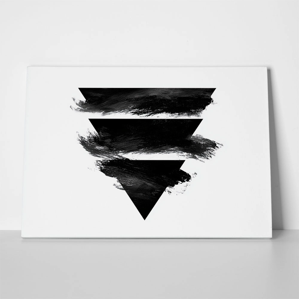 Πίνακας σε Καμβά BOHO BLACK & WHITE TRIANGLE AND BRUSH STROKES