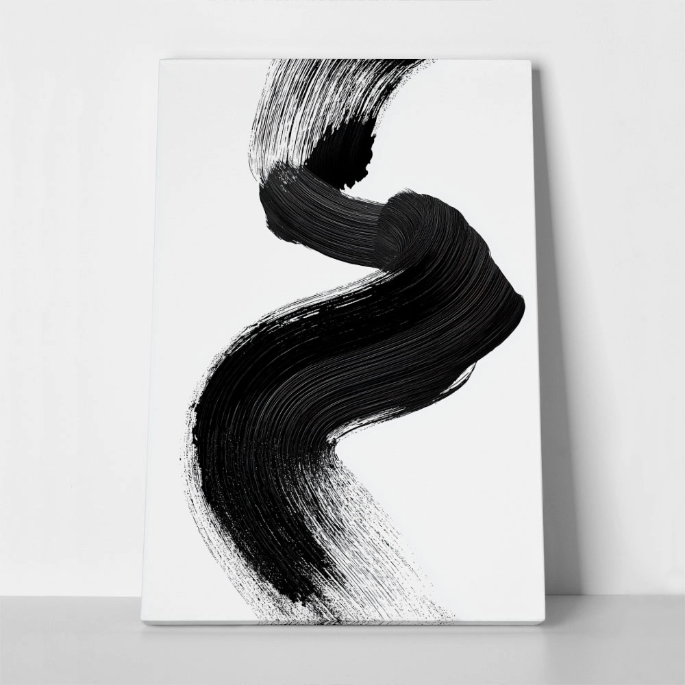 Πίνακας σε Καμβά BOHO BLACK & WHITE WAVE BRUSH STROKE 2