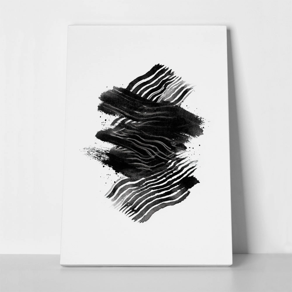 Πίνακας σε Καμβά BOHO BLACK & WHITE WAVE BRUSH STROKE INK PAINT STAINS