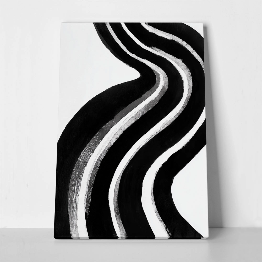 Πίνακας σε Καμβά BOHO BLACK & WHITE WAVE LINES