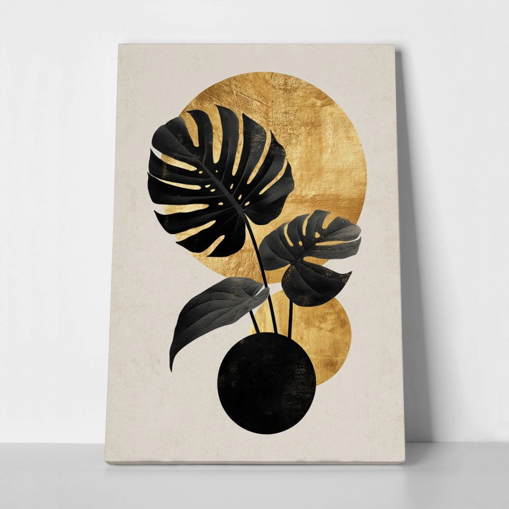 Πίνακας σε Καμβά BOHO LUXURY CIRCLES AND LEAVES 2