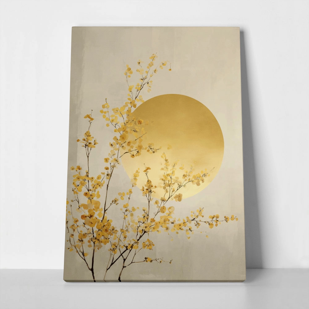 Πίνακας σε Καμβά GOLDEN CHERRY BLOSSOMS WITH SUN