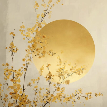 Πίνακας σε Καμβά GOLDEN CHERRY BLOSSOMS WITH SUN -  Sticky 5