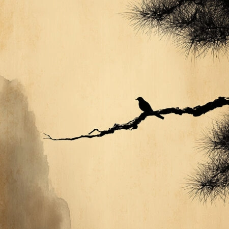 Πίνακας σε Καμβά JAPANDI BIRD ON BRANCH -  Sticky 5
