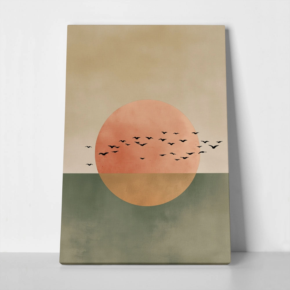 Πίνακας σε Καμβά JAPANDI BIRDS WITH SUN
