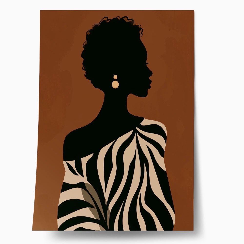 Poster AFROCENTRIC FEMALE SILHOUETTE WITH ZEBRA DRESS