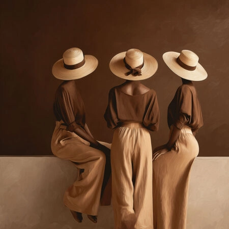 Poster AFROCENTRIC THREE WOMEN WITH HATS BROWN -  Sticky 2