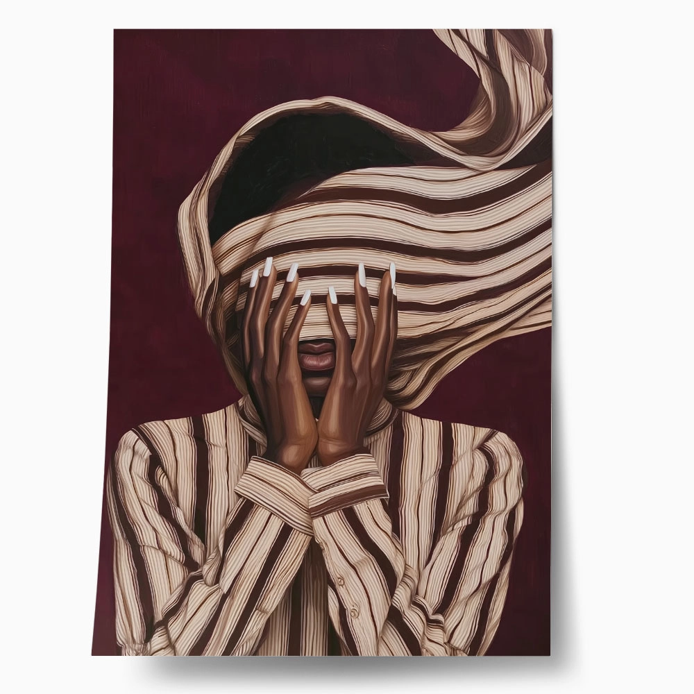Poster AFROCENTRIC WOMAN COVERING FACE BURGUNDY