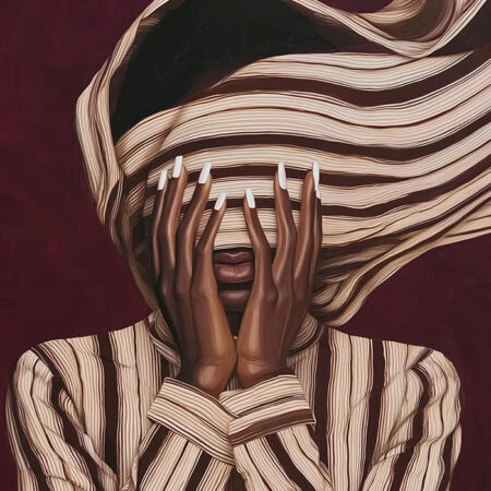 Poster AFROCENTRIC WOMAN COVERING FACE BURGUNDY -  Sticky 2