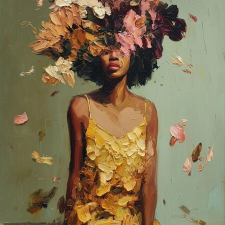 Poster AFROCENTRIC WOMAN FLOWERS BRUSH STROKES GREEN -  Sticky 2