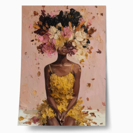 Poster AFROCENTRIC WOMAN FLOWERS BRUSH STROKES PINK - 