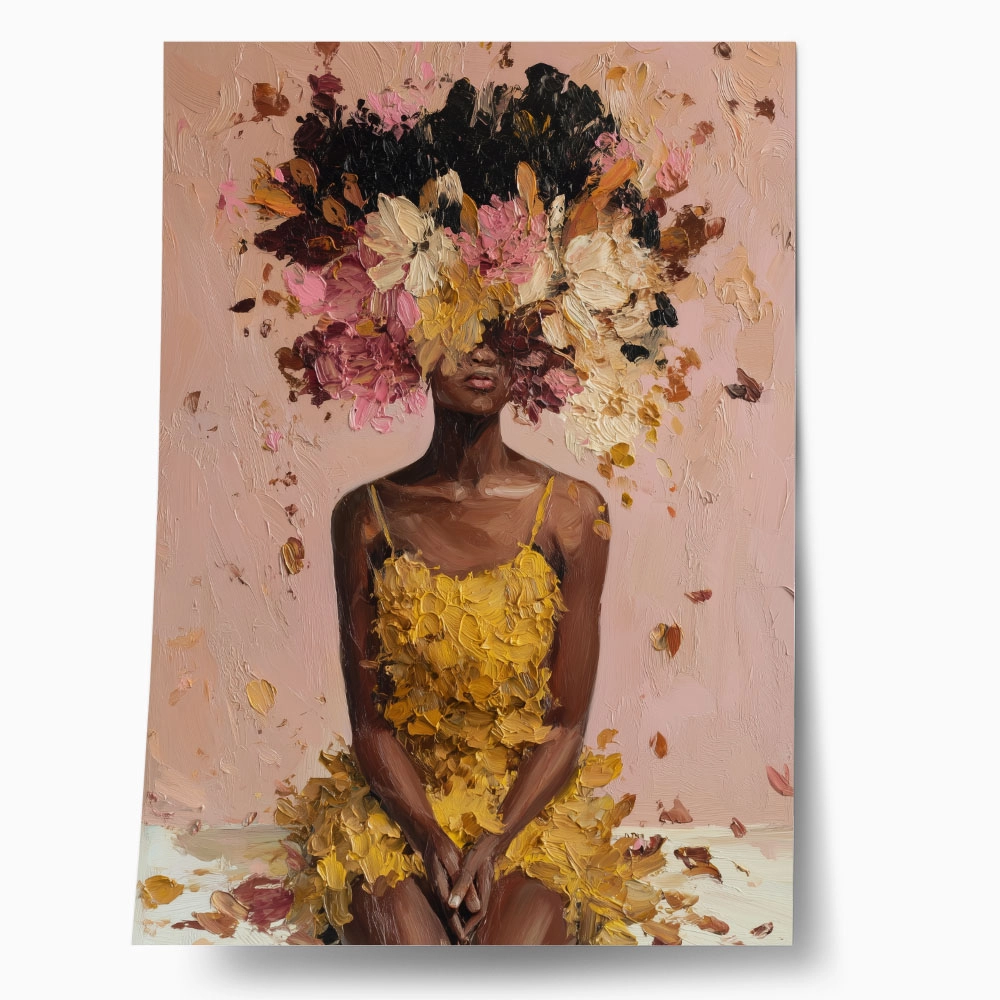 Poster AFROCENTRIC WOMAN FLOWERS BRUSH STROKES PINK