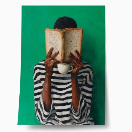 Poster AFROCENTRIC WOMAN HIDING BEHIND BOOK GREEN - 